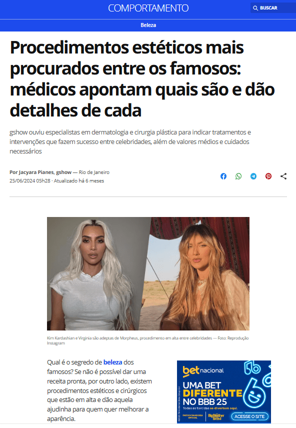 Procedimentos estéticos mais procurados entre os famosos: médicos apontam quais são e dão detalhes de cada